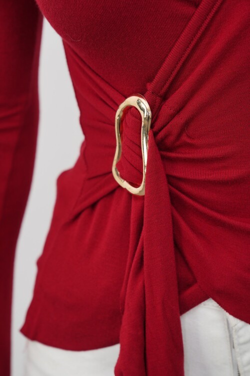 V Yaka Gold Aksesuarlı Ottaban Bluz