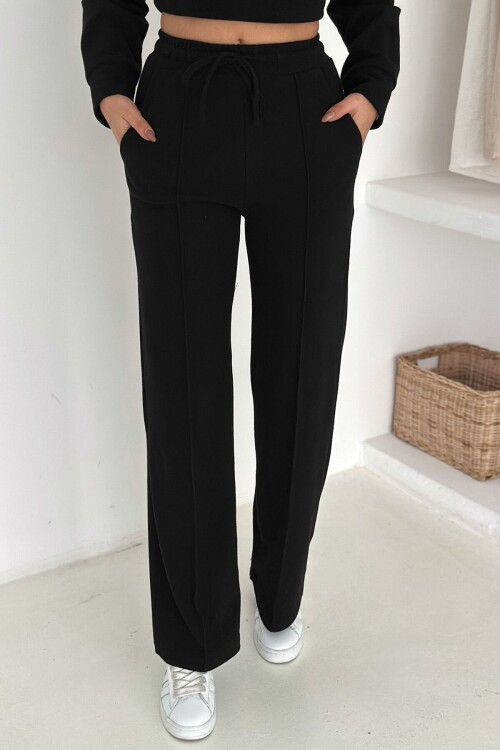 Yarım Fermuarlı Crop Sweat Ve Geniş Paça Eşofman Takım