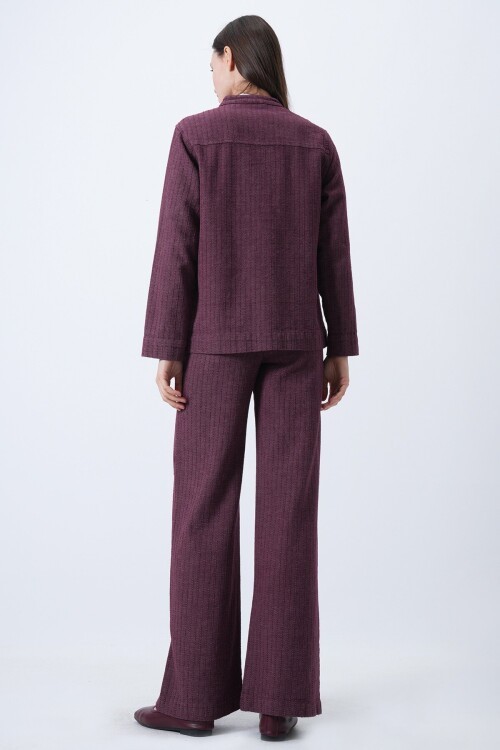 Yıkamalı Bağlama Detaylı Ceket ve Geniş Paça Pantolon Takım