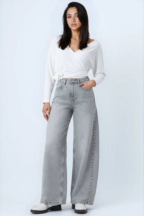 Yüksek Bel 5 Cepli Baggy Jean