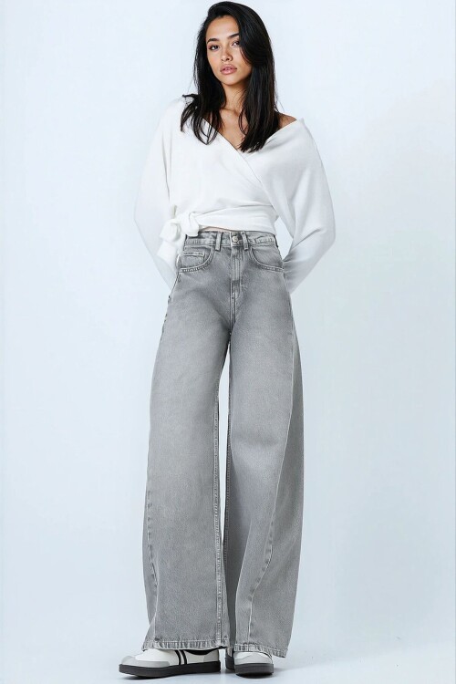 Yüksek Bel 5 Cepli Baggy Jean