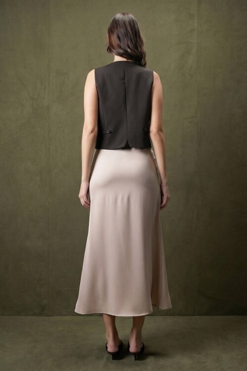 Yüksek Bel Basic Saten Etek