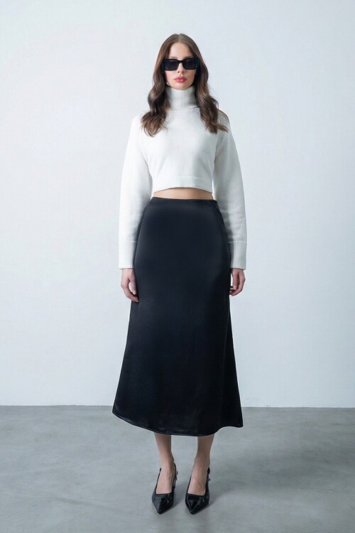 Yüksek Bel Basic Saten Etek