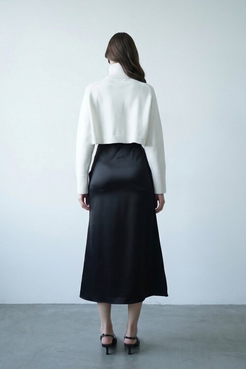 Yüksek Bel Basic Saten Etek