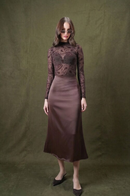 Yüksek Bel Basic Saten Etek