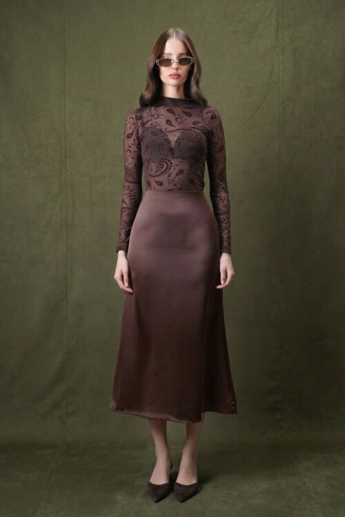 Yüksek Bel Basic Saten Etek