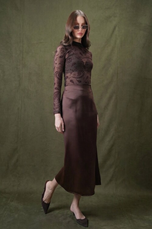 Yüksek Bel Basic Saten Etek