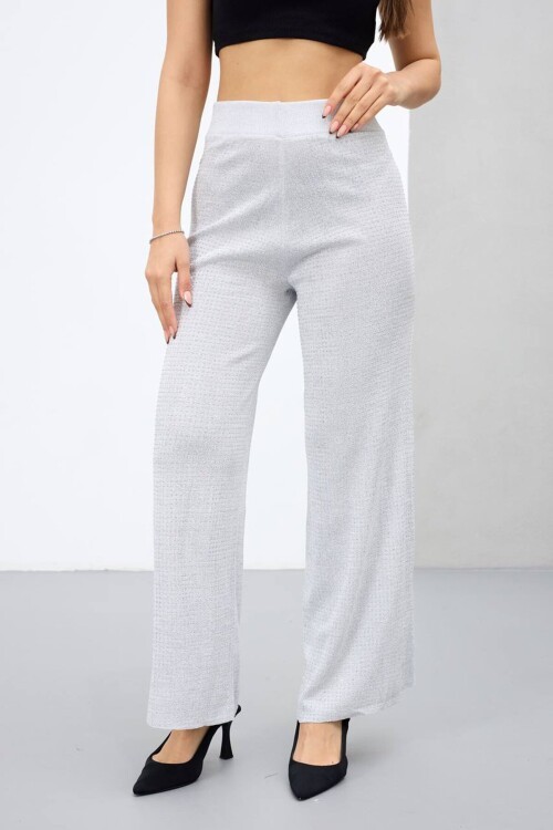 Yüksek Bel Beli Lastikli Palazzo Triko Pantolon