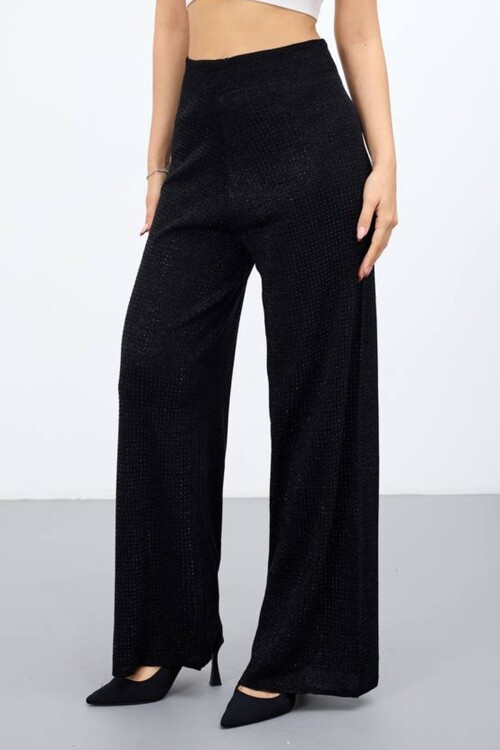 Yüksek Bel Beli Lastikli Palazzo Triko Pantolon