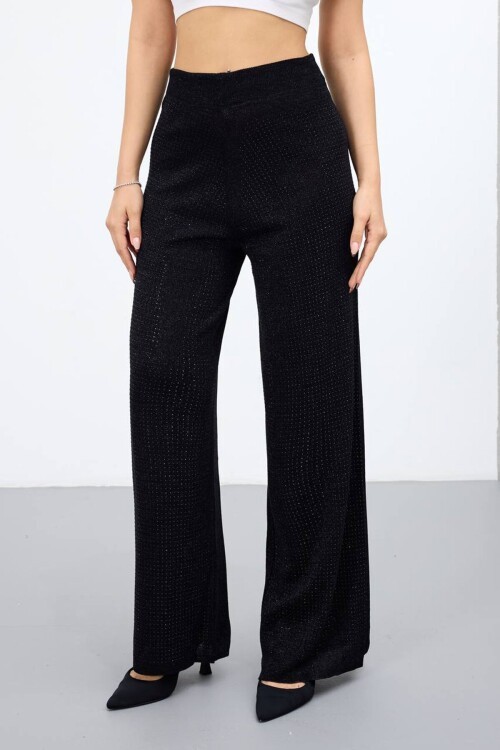 Yüksek Bel Beli Lastikli Palazzo Triko Pantolon