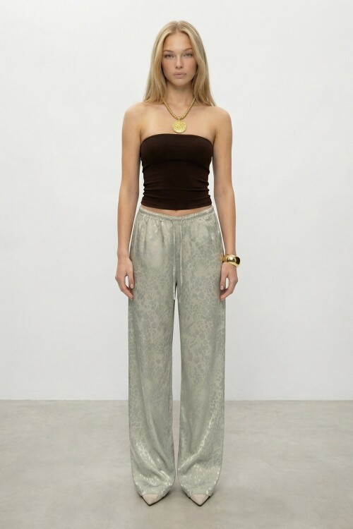 Yüksek Bel Desenli Pantolon