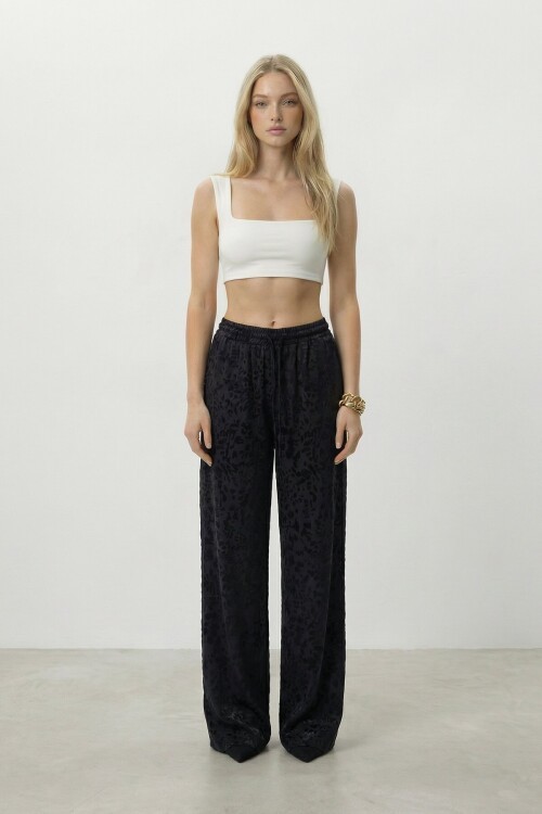 Yüksek Bel Desenli Pantolon