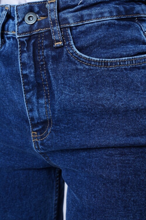 Yüksek Bel Düz Paça 5 Cepli Denim Pantolon