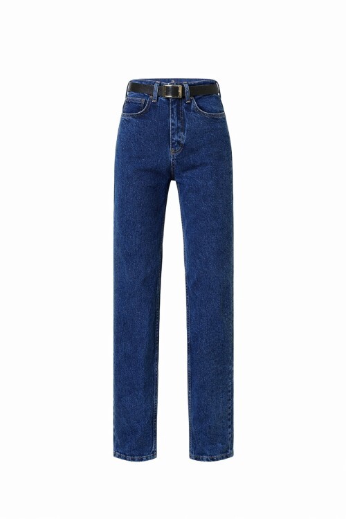 Yüksek Bel Düz Paça 5 Cepli Denim Pantolon