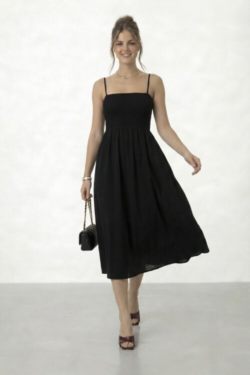 Askılı Gipeli Midi Elbise