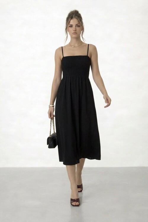 Askılı Gipeli Midi Elbise