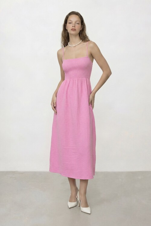 Askılı Gipeli Midi Elbise