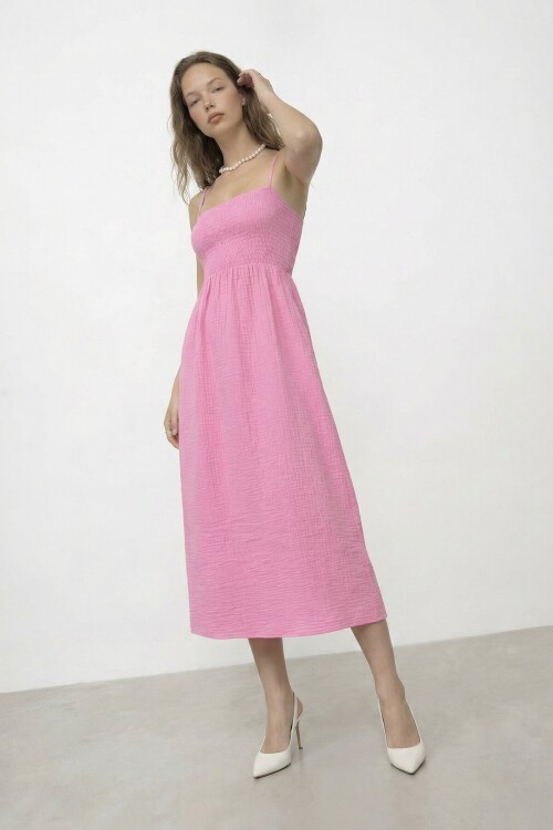 Askılı Gipeli Midi Elbise