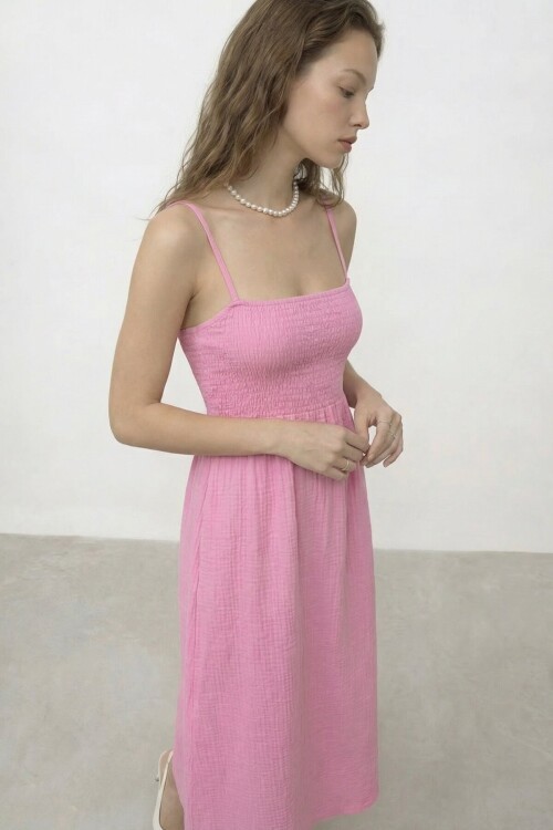 Askılı Gipeli Midi Elbise