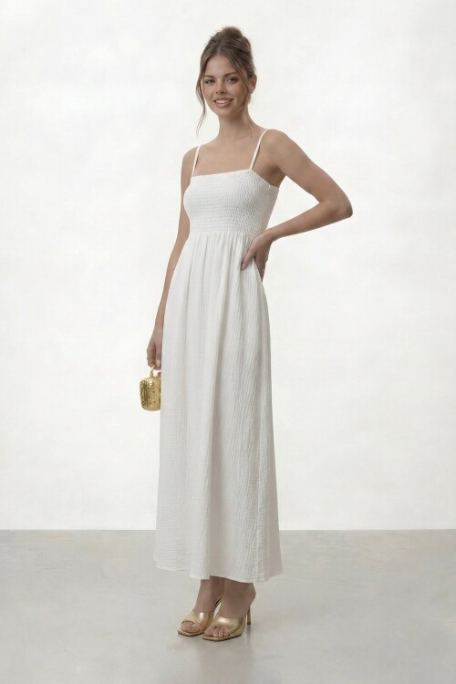 Askılı Gipeli Midi Elbise