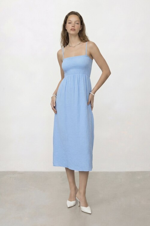 Askılı Gipeli Midi Elbise