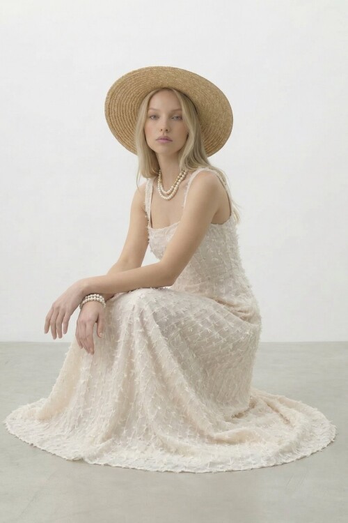 Askılı Kare Yaka Uzun Elbise