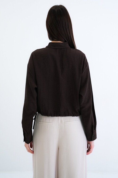 Bağcık Detaylı Gömlek Yaka Bluz