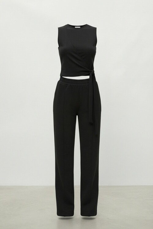 Bağlamalı Kolsuz Bluz Ve Pantolon Takım