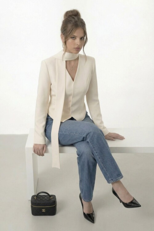 Bağlamalı V Yaka Uzun Kol Bluz