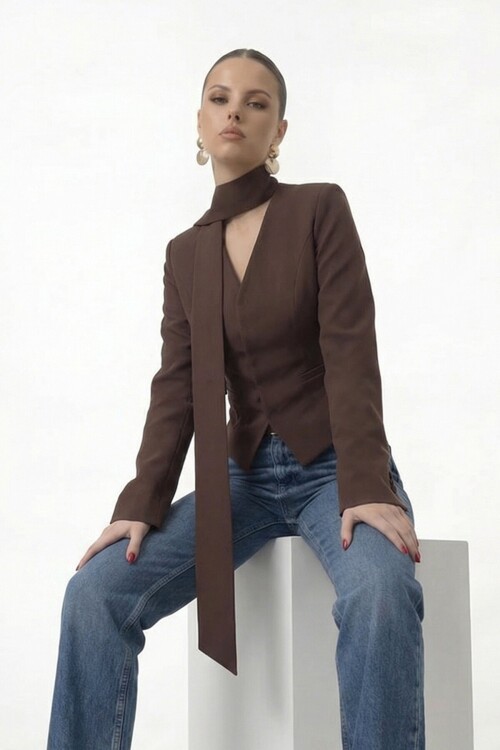 Bağlamalı V Yaka Uzun Kol Bluz