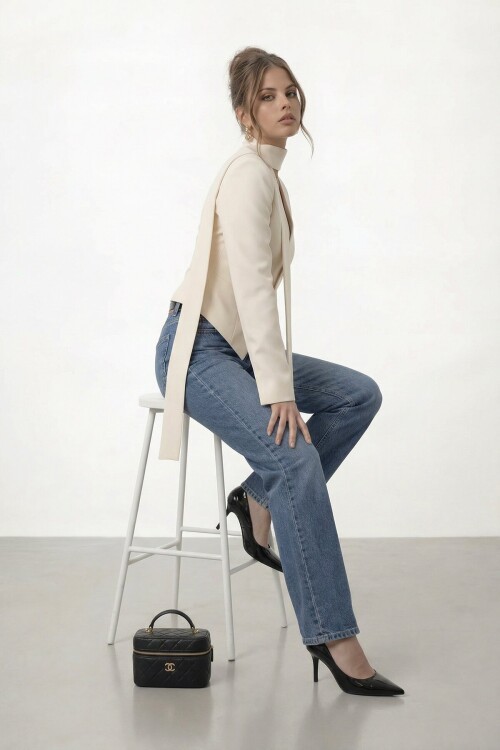 Bağlamalı V Yaka Uzun Kol Bluz