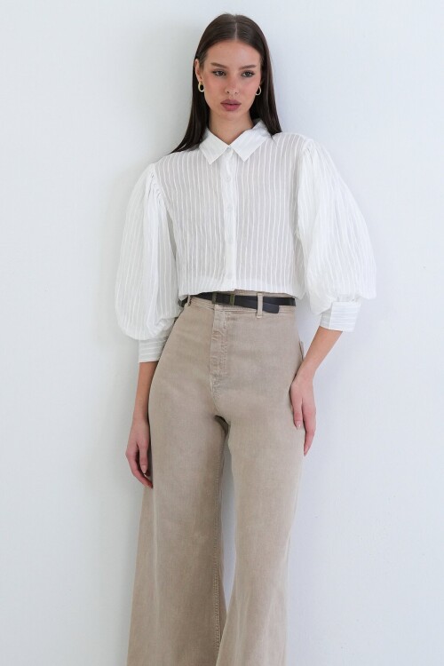 Balon Kol Transparan Gömlek