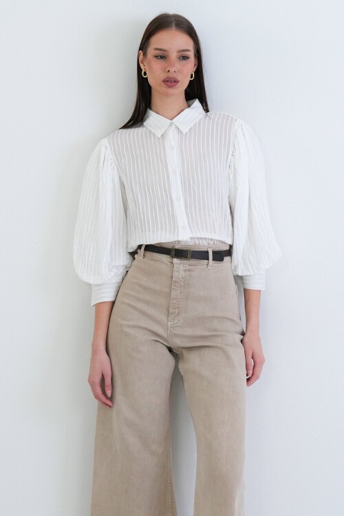 Balon Kol Transparan Gömlek