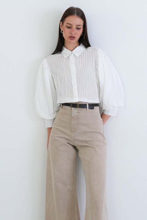 Balon Kol Transparan Gömlek