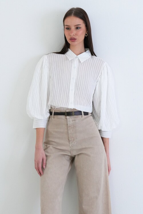 Balon Kol Transparan Gömlek