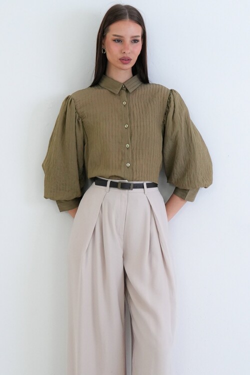 Balon Kol Transparan Gömlek