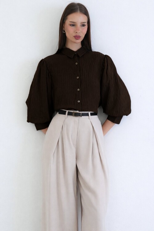 Balon Kol Transparan Gömlek