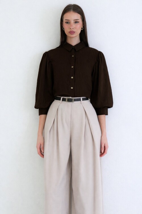 Balon Kol Transparan Gömlek