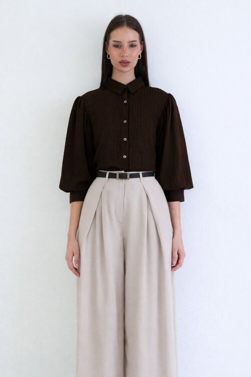 Balon Kol Transparan Gömlek