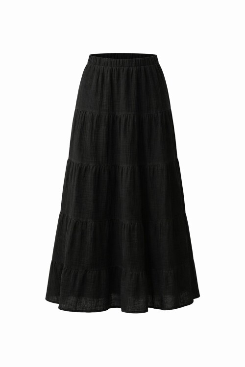 Beli Lastikli Katlı Midi Etek