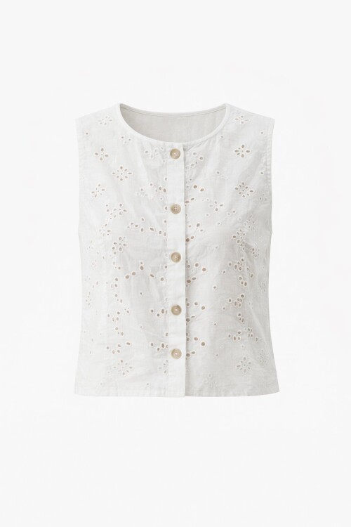 Beyaz Bisiklet Yaka Güpür Yelek