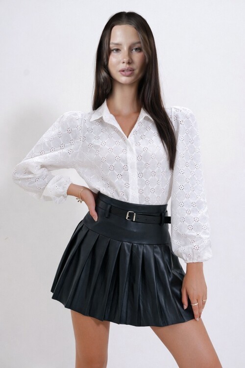 Beyaz Güpür Dokuma Premıum Gömlek