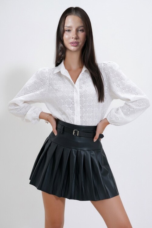 Beyaz Güpür Dokuma Premıum Gömlek