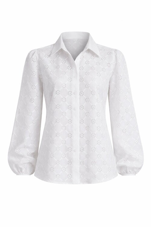 Beyaz Güpür Dokuma Premıum Gömlek