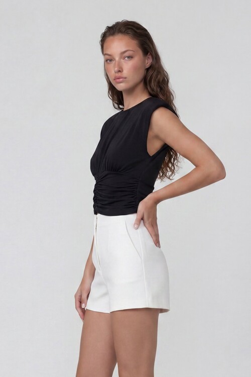 Bisiklet Yaka Drape Detaylı Vatkalı Sandy Bluz