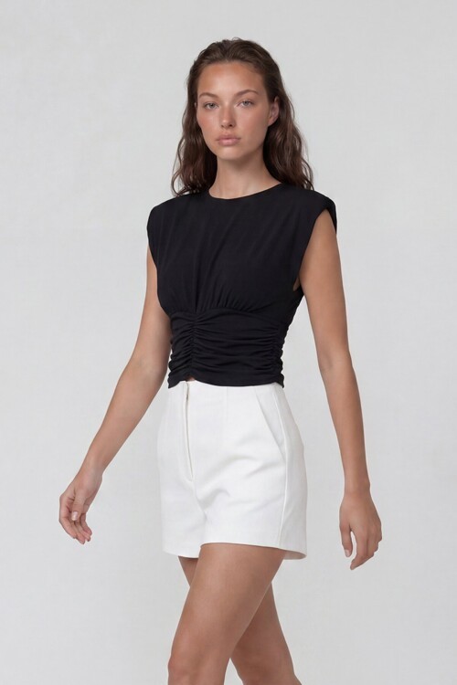 Bisiklet Yaka Drape Detaylı Vatkalı Sandy Bluz