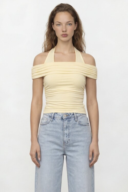 Boyundan Askılı Drapeli Dar Kalıp Bluz