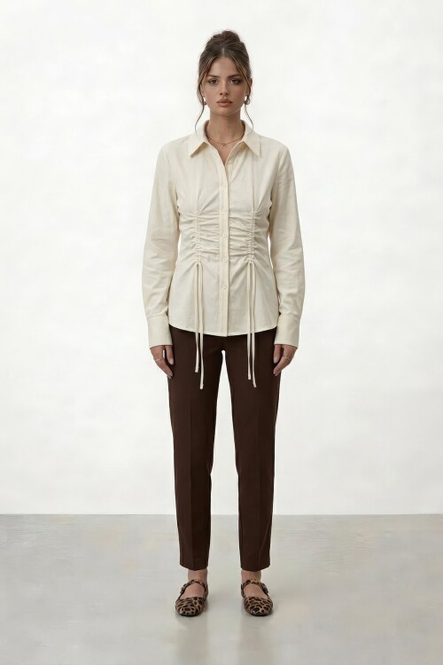 Büzgü Detaylı Ön Bağlamalı Gömlek