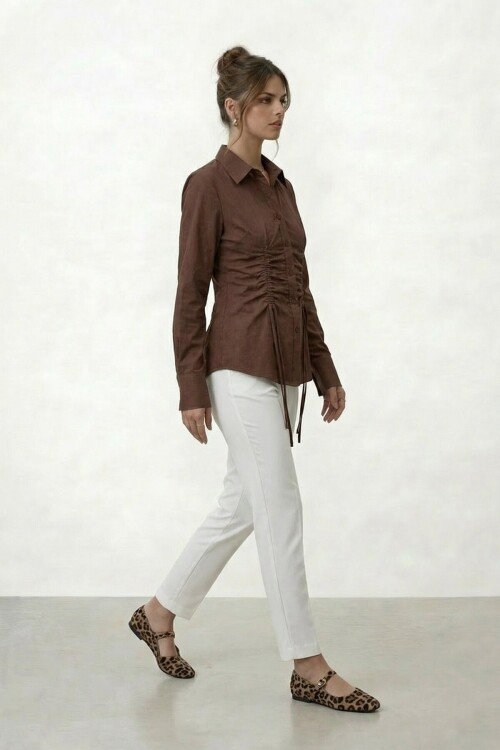 Büzgü Detaylı Ön Bağlamalı Gömlek