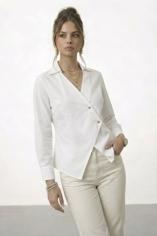 Çapraz Kapama Detaylı Uzun Kol Bluz